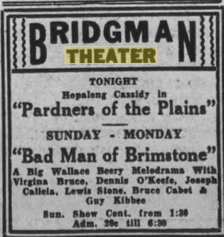 Bridgman Theatre - 09 Apr 1938 Ad